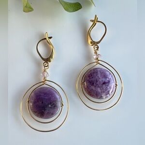 Gold and Purple Amethyst Orbital Earrings